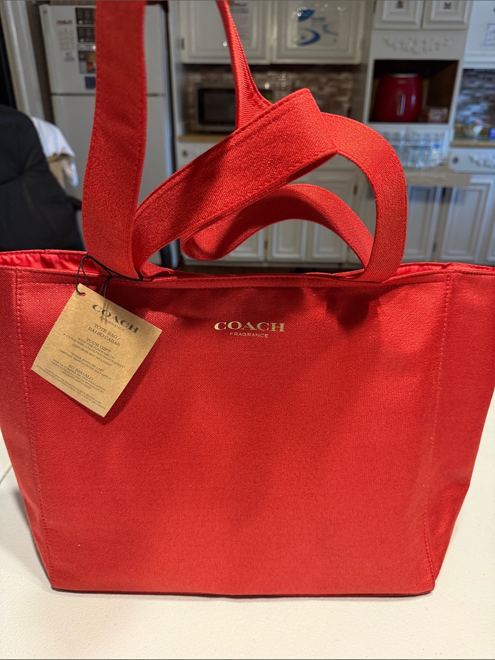 Coach Red Canvas Tote with Gold Logo Detail